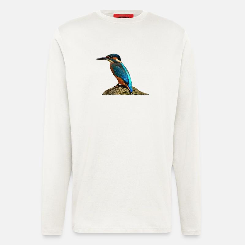 coole vögel, fischendes Eisvogel männchen - Langarmshirt - made by SPREAD - OFF WHITE