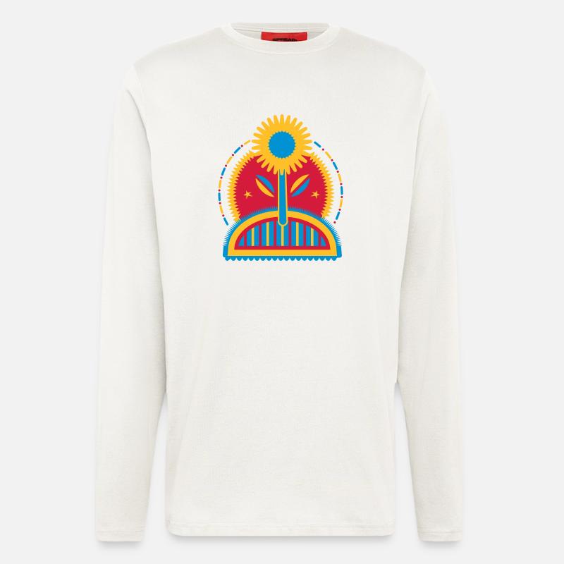 große leuchtende Sonnenblume im Blumenbeet - Langarmshirt - made by SPREAD  - OFF WHITE