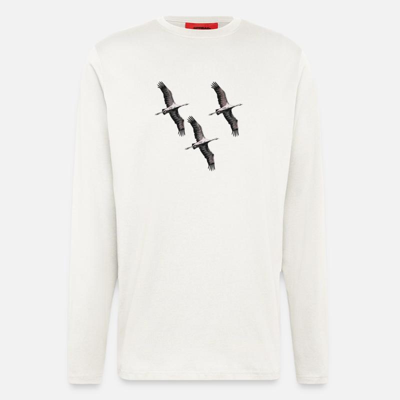 Vogelzug Kraniche in Grau Tönen - Longsleeve - made by SPREAD  - OFF WHITE