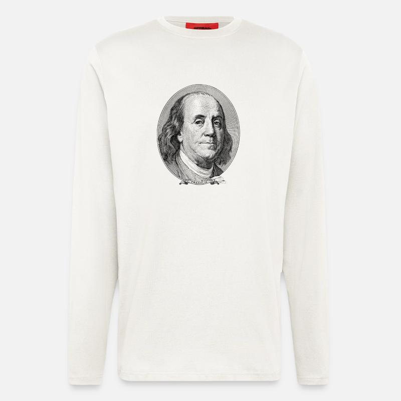 100 $ Benjamin Franklin - Manches longues bio décontracté fabriqué en UE - OFF WHITE