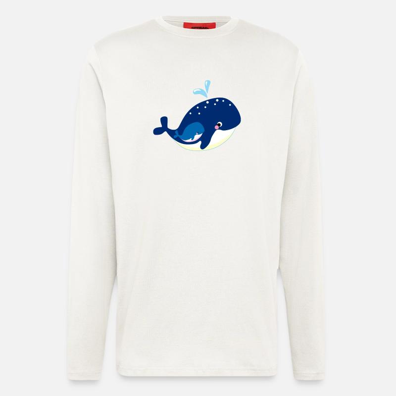 Kleiner Wal mit Mutter Meermotiv - Langarmshirt - made by SPREAD  - OFF WHITE