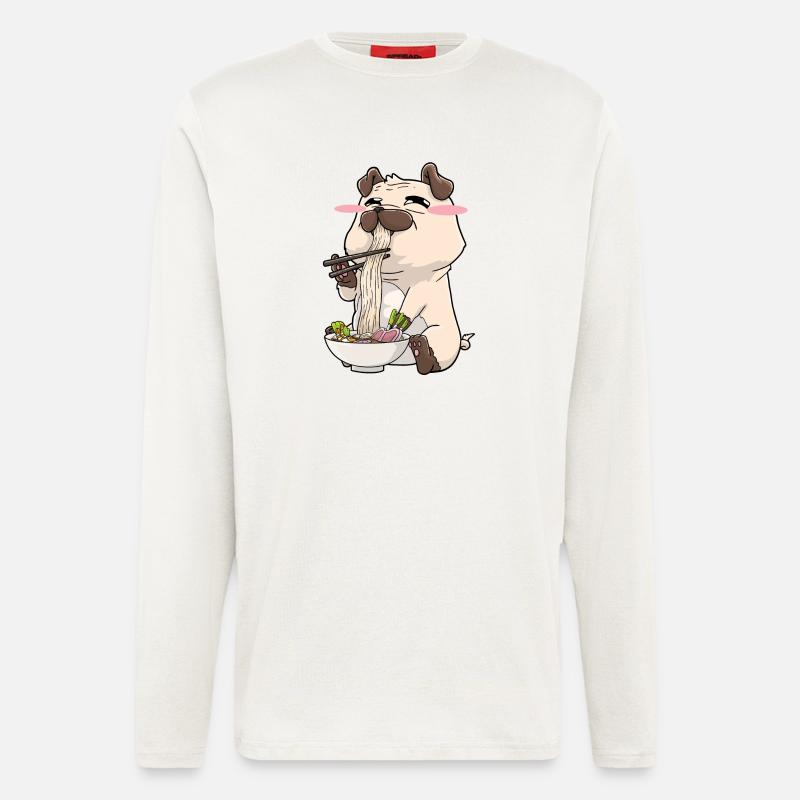 Mops isst Ramen - Langarmshirt - made by SPREAD  - OFF WHITE