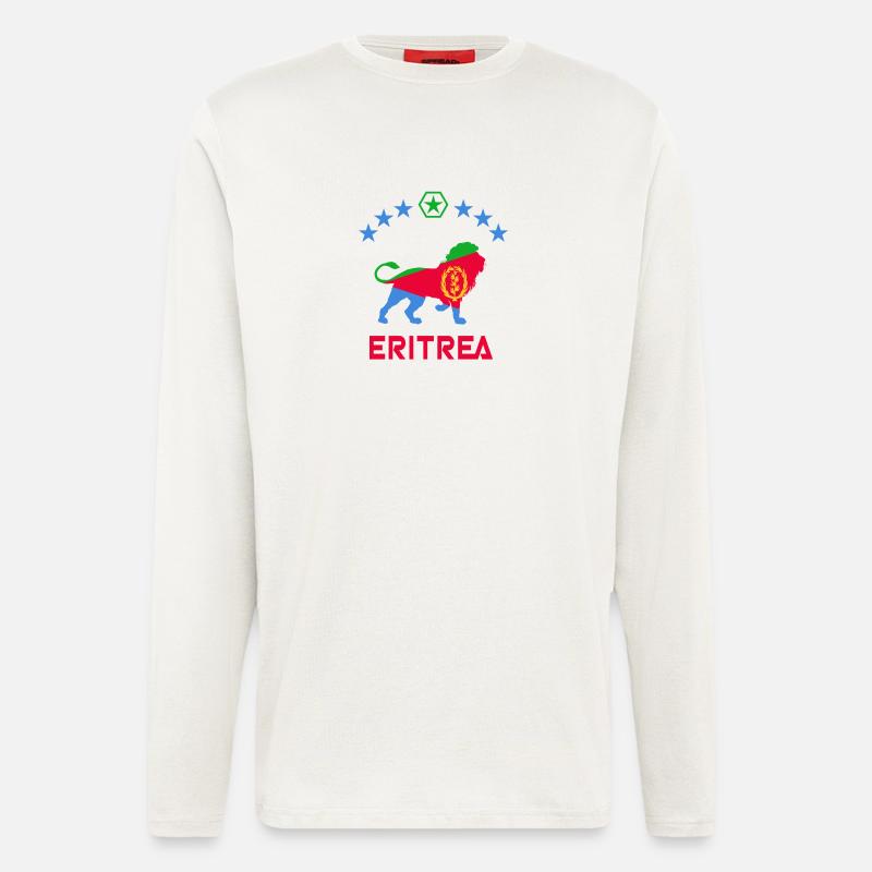Conception de lion d'Érythrée - Manches longues bio décontracté fabriqué en UE - OFF WHITE