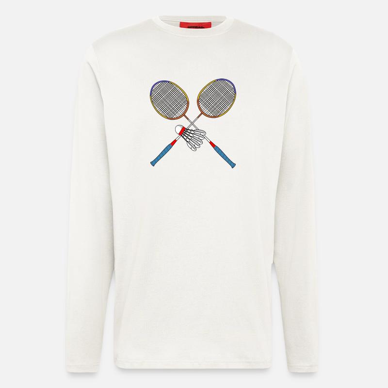 Badmintonschläger und Shuttle - Langarmshirt - made by SPREAD  - OFF WHITE