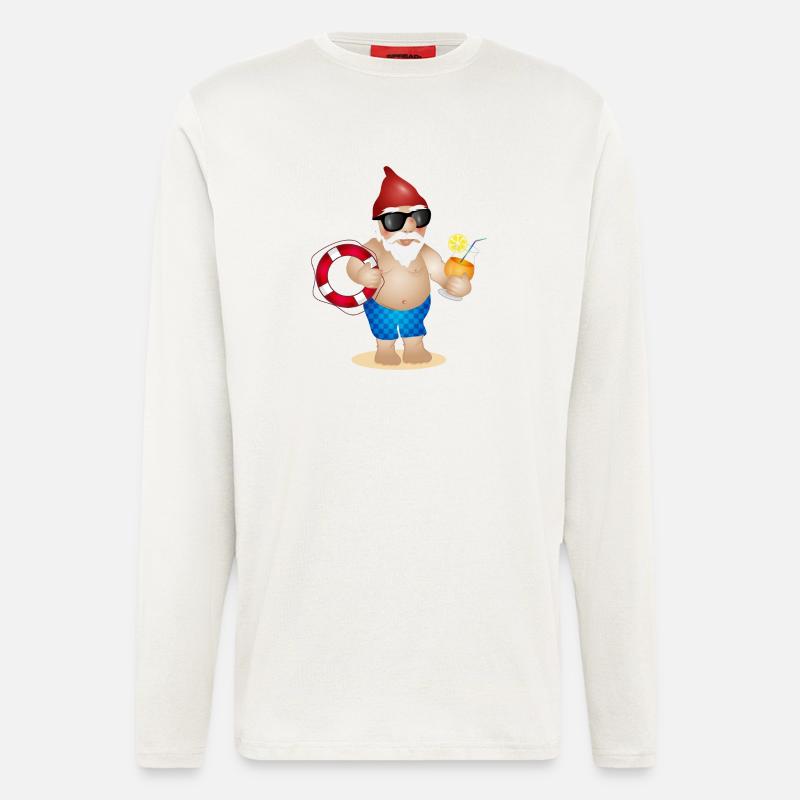 Gartenzwerg mit Badehose,Rettungsring und Getränk - Langarmshirt - made by SPREAD  - OFF WHITE