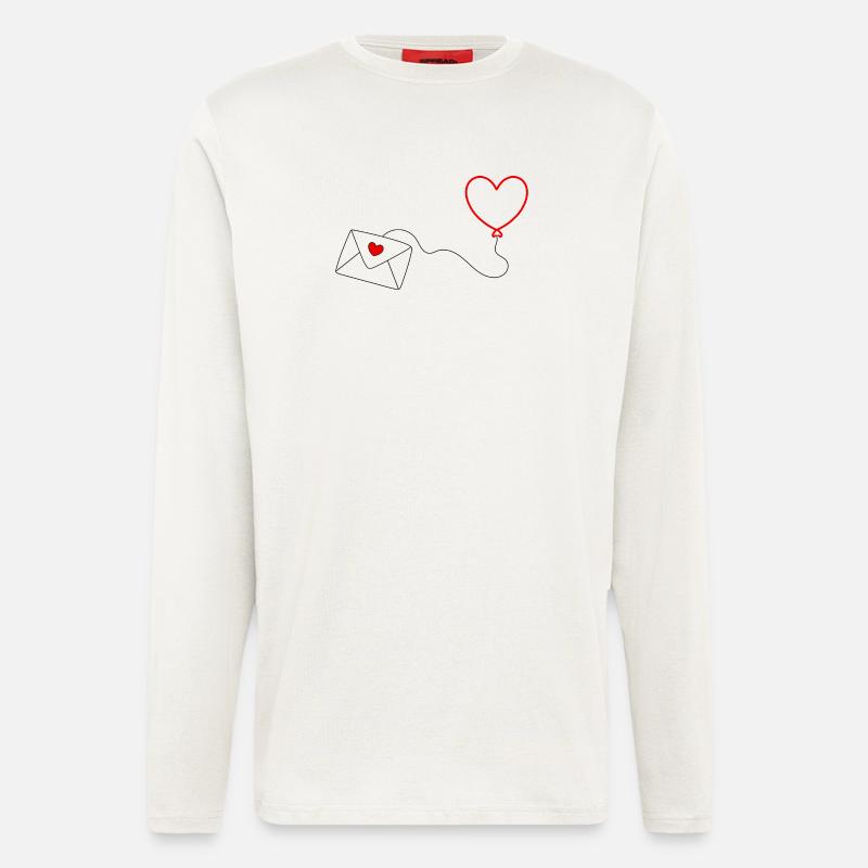 Saint-Valentin, Saint-Valentin, Saint-Valentin - Manches longues bio décontracté fabriqué en UE - OFF WHITE