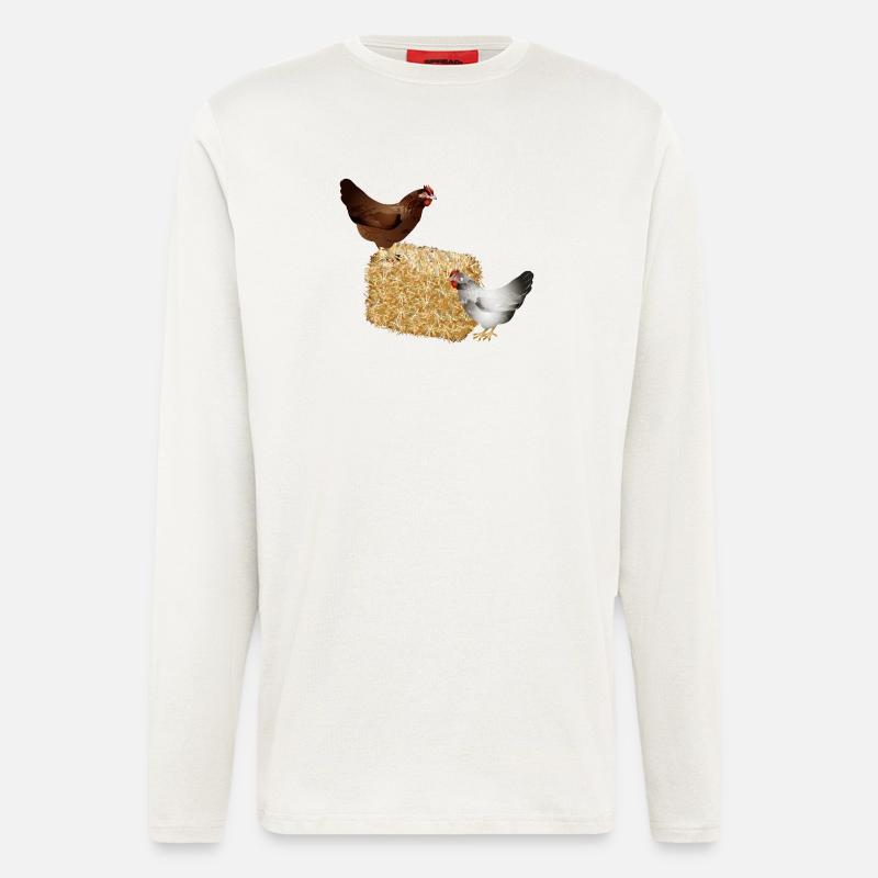 zwei Hühner auf einen Strohballen - Langarmshirt - made by SPREAD  - OFF WHITE