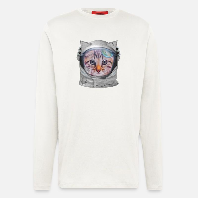 Chat dans l’espace - Manches longues bio décontracté fabriqué en UE - OFF WHITE