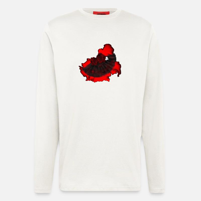 originelle Frauenmode, Fächer mit rosen - Langarmshirt - made by SPREAD - OFF WHITE