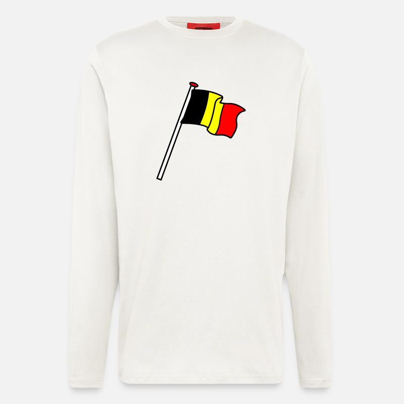 Drapeau Belgique Drapeaux BE - Manches longues bio décontracté fabriqué en UE - OFF WHITE