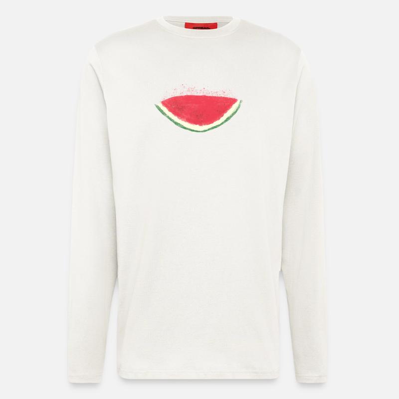 Melon, pastèque, aquarelle - Manches longues bio décontracté fabriqué en UE - OFF WHITE