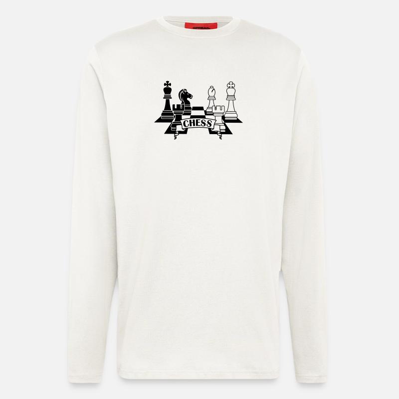 Schachfiguren mit Text CHESS - Langarmshirt - made by SPREAD  - OFF WHITE