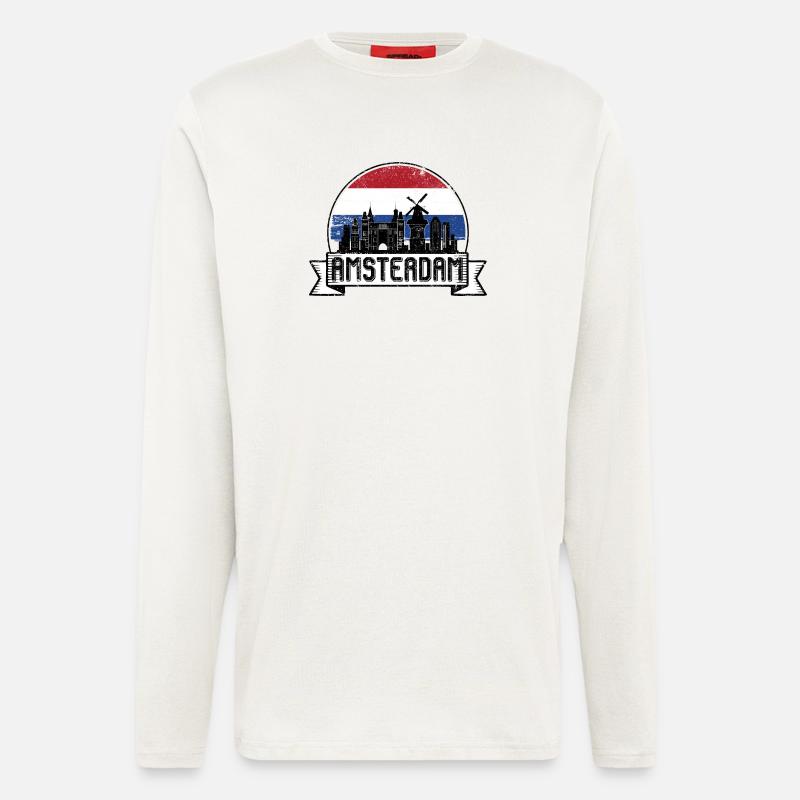 Amsterdam Retro Skyline Abzeichen - Langarmshirt - made by SPREAD  - OFF WHITE