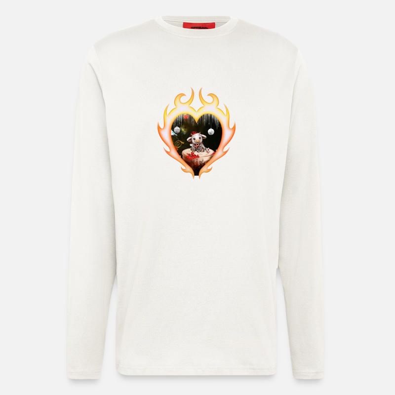 Süße Weihnachtskuh mit Vogel - Langarmshirt - made by SPREAD  - OFF WHITE