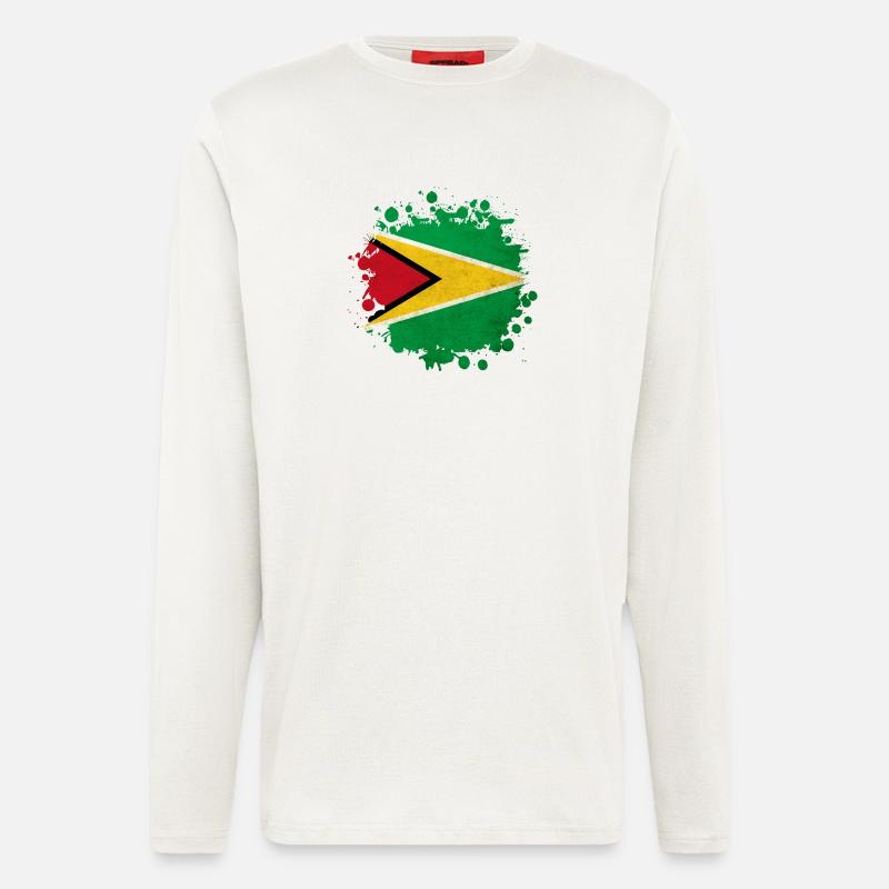 Guyana Flagge Klecks - Langarmshirt - made by SPREAD  - OFF WHITE