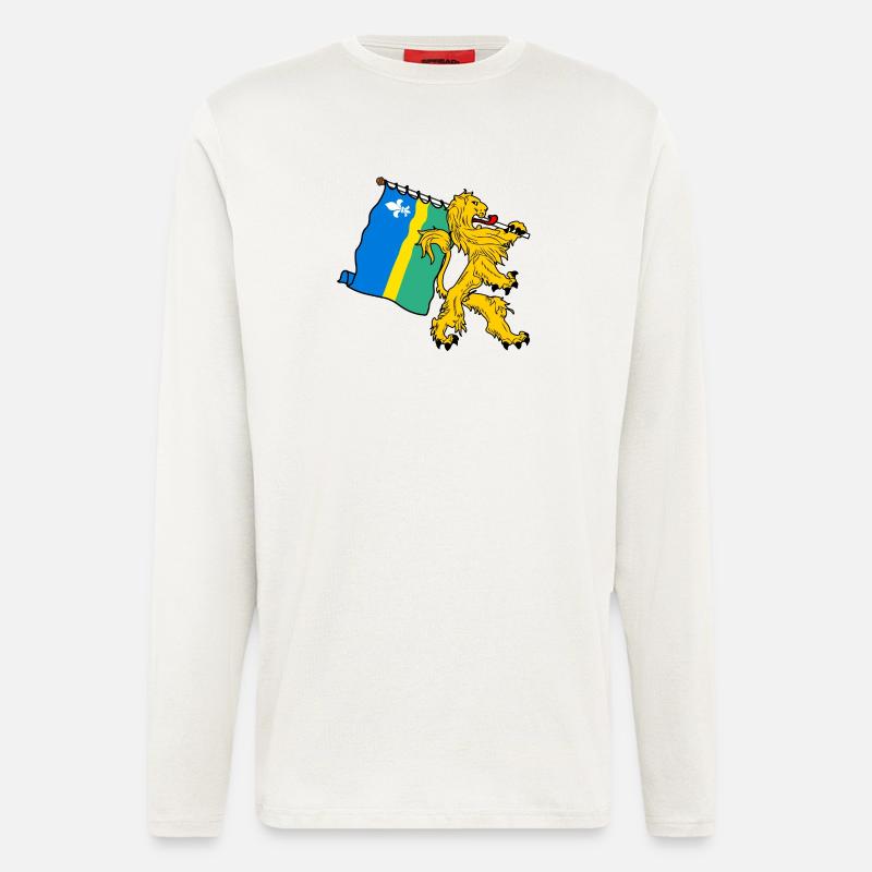 Lion avec drapeau Flevoland le drapeau - Manches longues bio décontracté fabriqué en UE - OFF WHITE