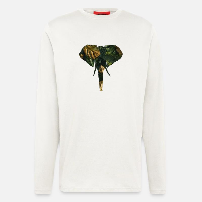 Éléphant dans la jungle - Manches longues bio décontracté fabriqué en UE - OFF WHITE