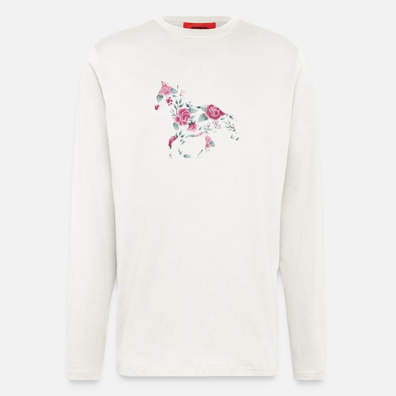 Équitation Roses Chevaux Aquarelle Cadeau - Manches longues bio décontracté fabriqué en UE - OFF WHITE