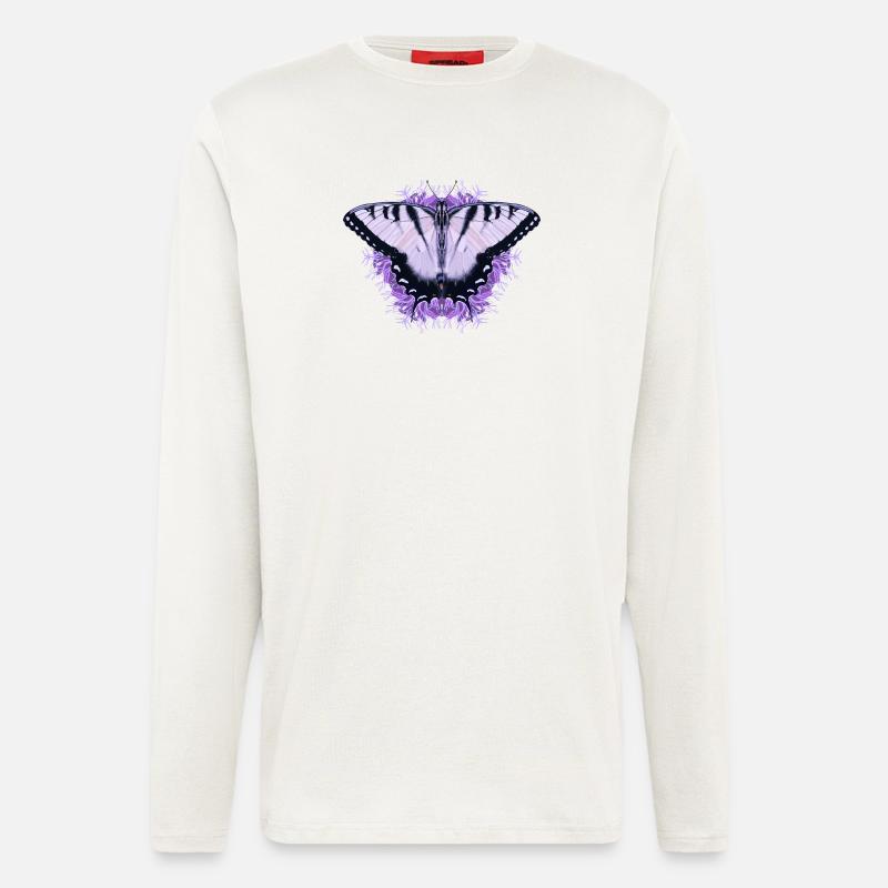 Papillon blanc à fleur pourpre - Manches longues bio décontracté fabriqué en UE - OFF WHITE