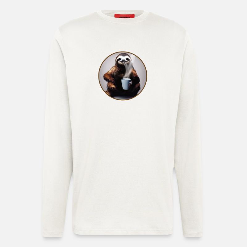 Faultier mit Kaffee - Langarmshirt - made by SPREAD - OFF WHITE