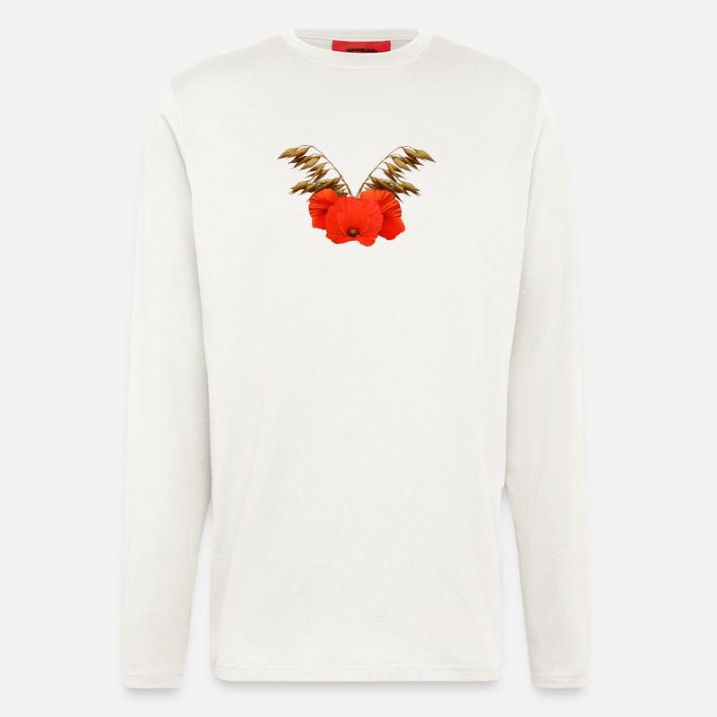 ländliche blumenmuster, Mohnmuster mit Hafer - Langarmshirt - made by SPREAD - OFF WHITE