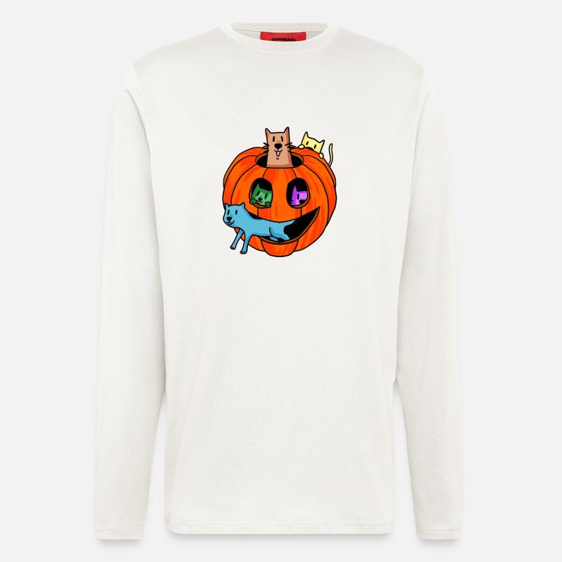 Halloween pumpkin with cats - Longsleeve - made by SPREAD - OFF WHITE