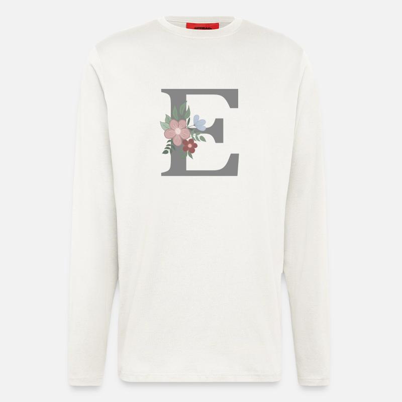 Buchstabe E mit Blume grau - Langarmshirt - made by SPREAD - OFF WHITE