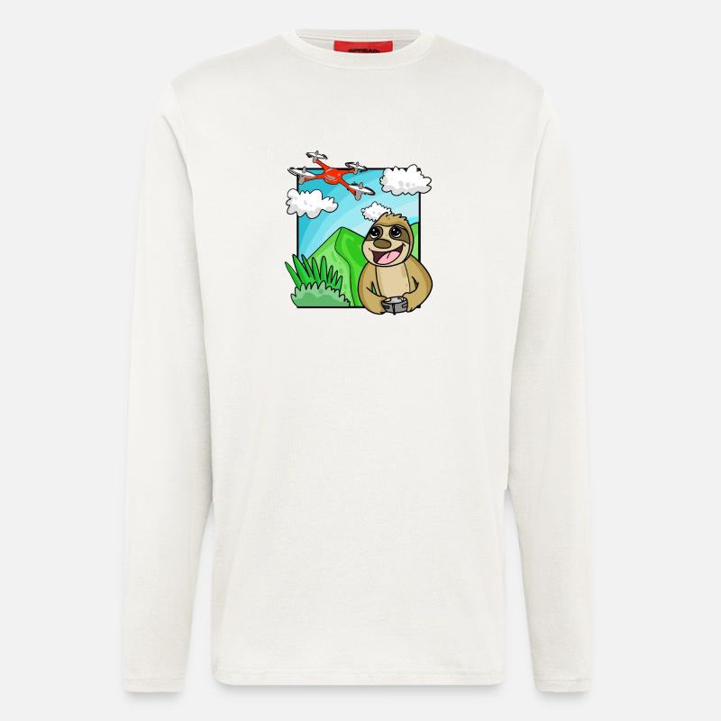 Sloth with Quadcopter - Drone Motif - Longsleeve - made by SPREAD  - OFF WHITE