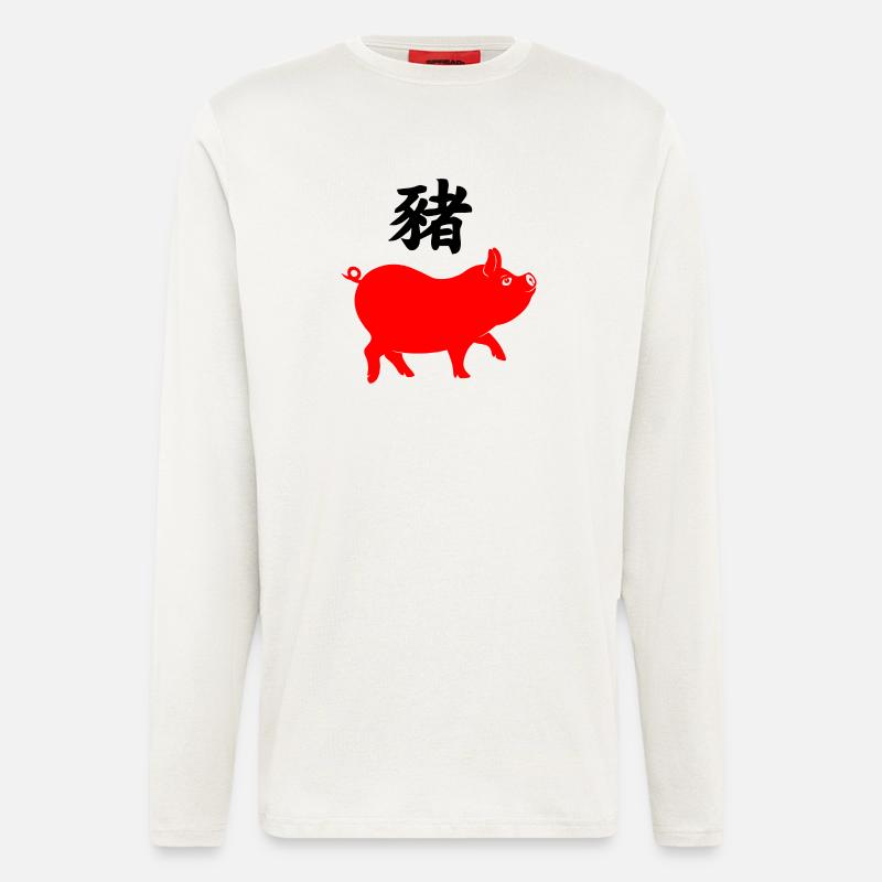 Chinese script with red pig - Longsleeve - made by SPREAD  - OFF WHITE