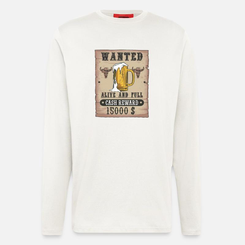 Bier Wanted lustiges Biertrinker Design - Langarmshirt - made by SPREAD  - OFF WHITE