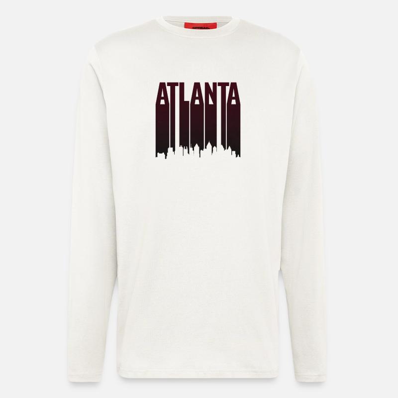 Silhouette verticale de la Skyline d’Atlanta - Manches longues bio décontracté fabriqué en UE - OFF WHITE