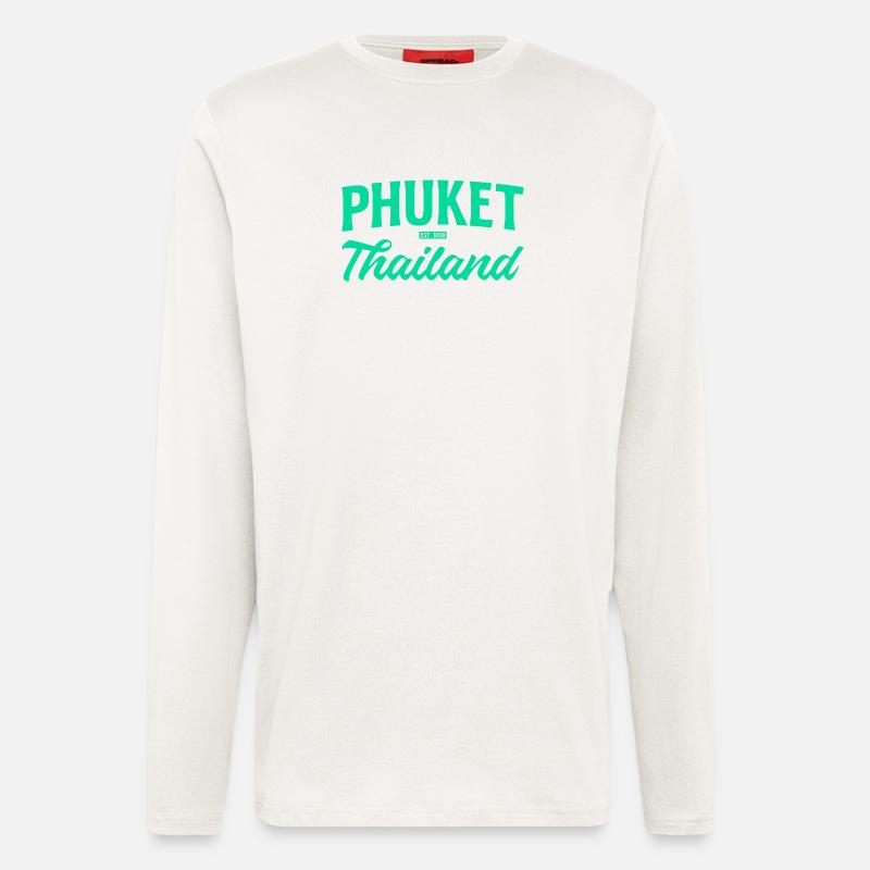 Phuket Thailand Teal Script - Langarmshirt - made by SPREAD  - OFF WHITE