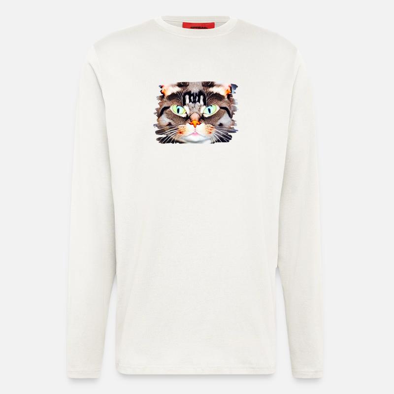 Neon Katzenblick Porträt - Langarmshirt - made by SPREAD - OFF WHITE