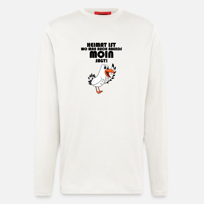 Nordsee Plattdeutsch Spruch Moin Möwe - Langarmshirt - made by SPREAD - OFF WHITE