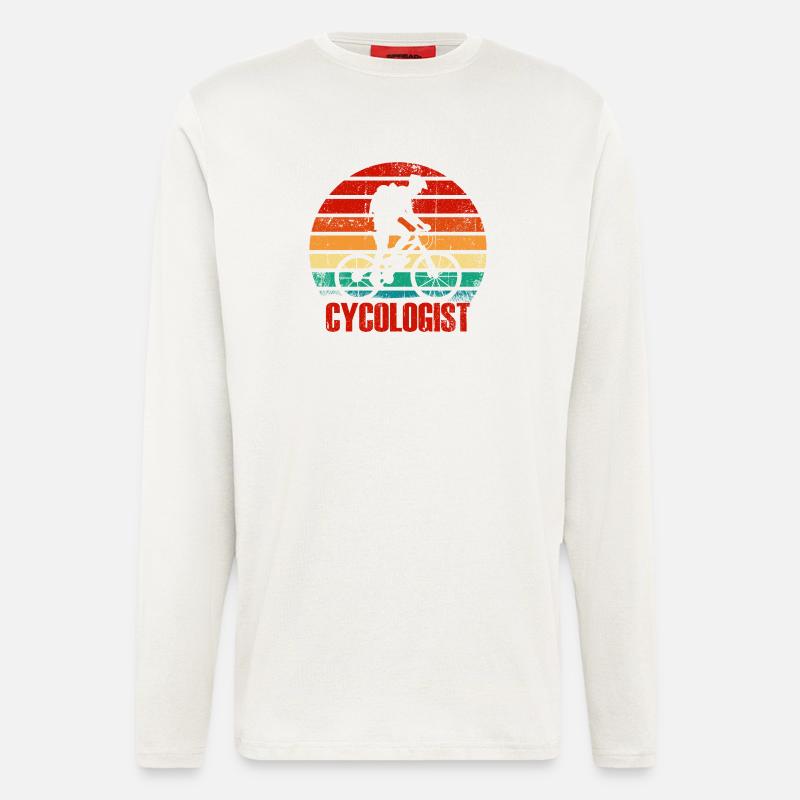 Retro Cyclist Sunset - Langarmshirt - made by SPREAD  - OFF WHITE