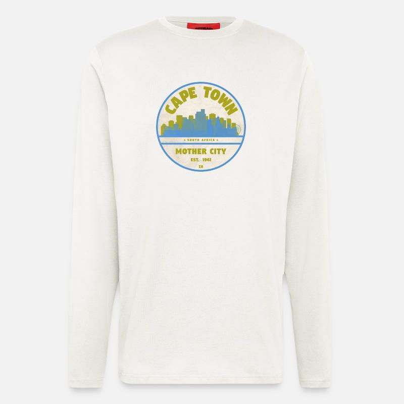 Emblème vintage de la Skyline du Cap - Manches longues bio décontracté fabriqué en UE - OFF WHITE