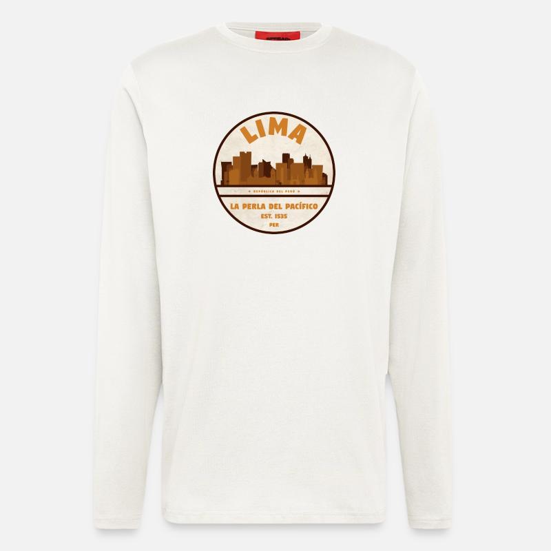 Lima Skyline Retro Abzeichen Peru - Langarmshirt - made by SPREAD  - OFF WHITE