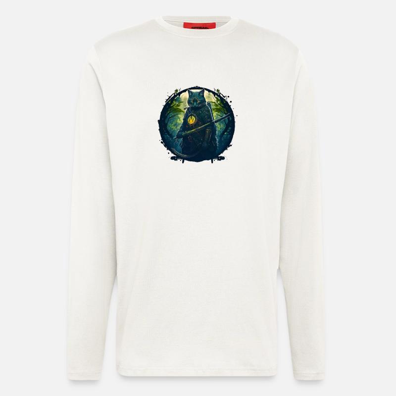 Cat as samurai in forest - Longsleeve - made by SPREAD  - OFF WHITE