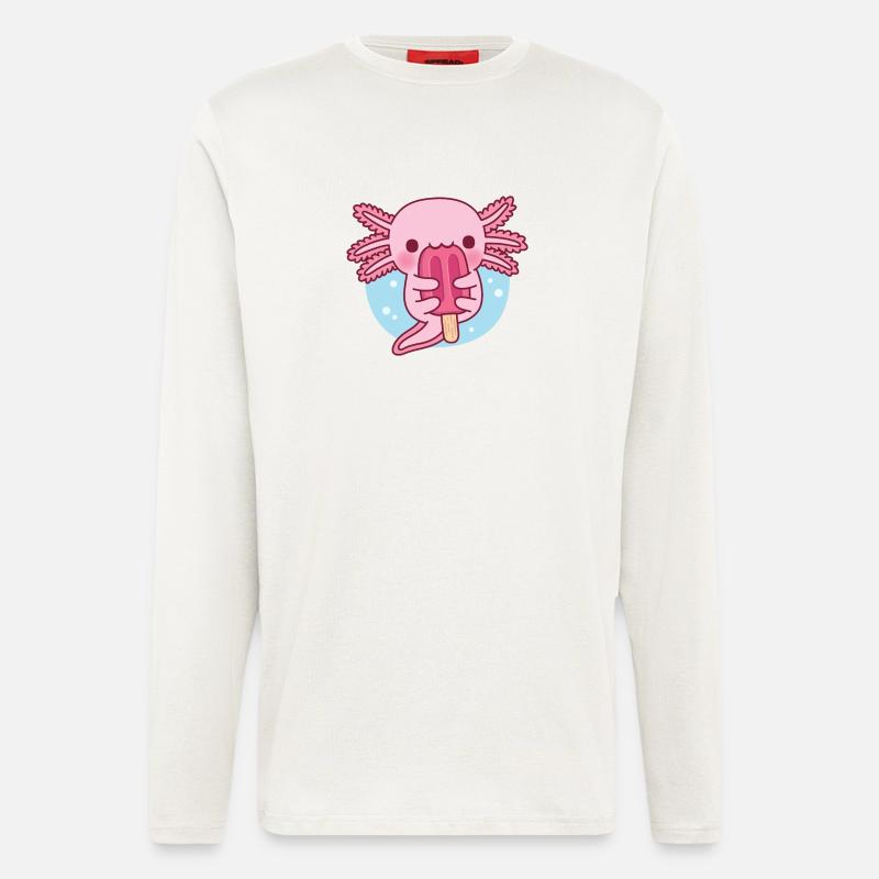 Mignon Axolotl mangeant de la glace - Manches longues bio décontracté fabriqué en UE - OFF WHITE