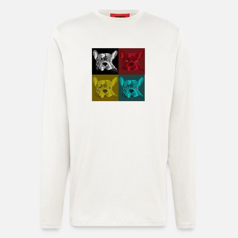 Frenchie Pop Art Vierfarb Design - Langarmshirt - made by SPREAD  - OFF WHITE