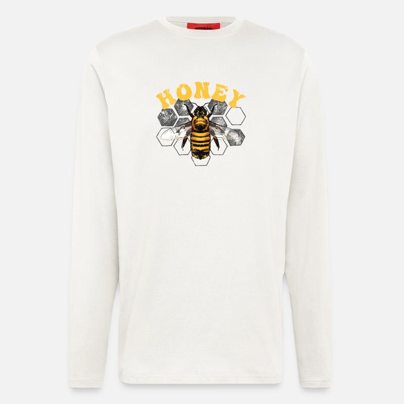 Honigbiene auf Hex-Gitter - Langarmshirt - made by SPREAD  - OFF WHITE