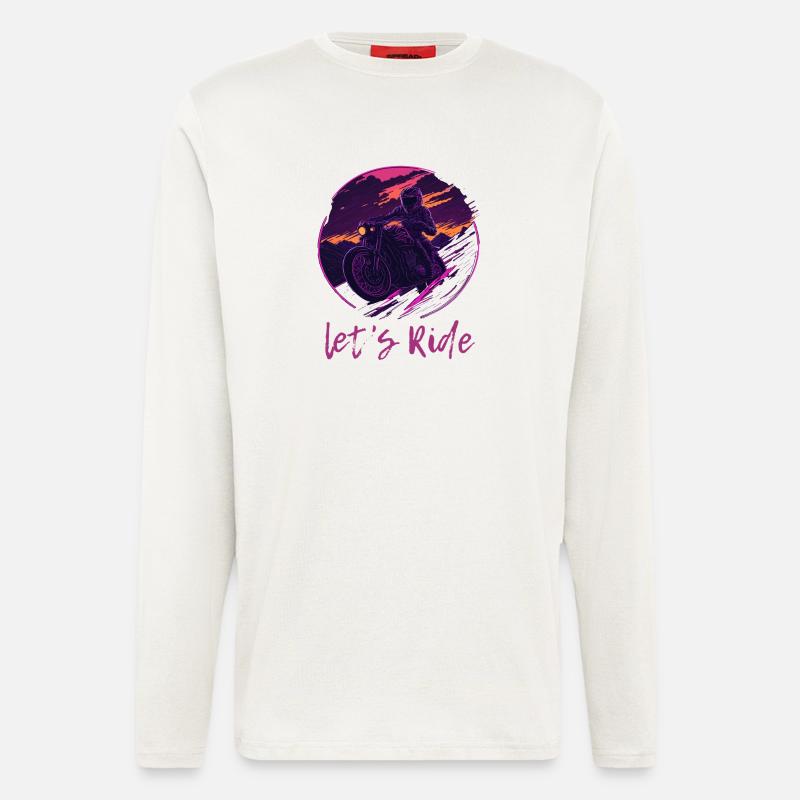 Let's Ride Synthwave Motorradfahrer - Langarmshirt - made by SPREAD  - OFF WHITE