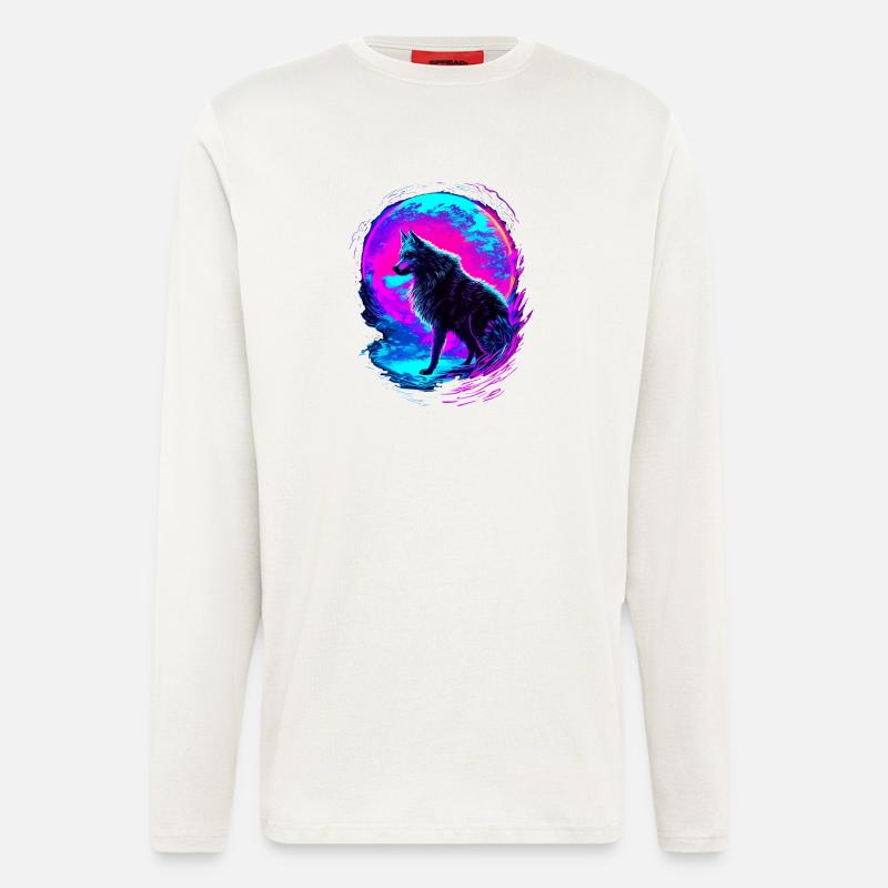 Wolf Neon Moon Synthwave - Langarmshirt - made by SPREAD - OFF WHITE