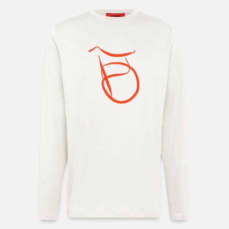 Oranger B auf schwarzem Pullover - Langarmshirt - made by SPREAD  - OFF WHITE