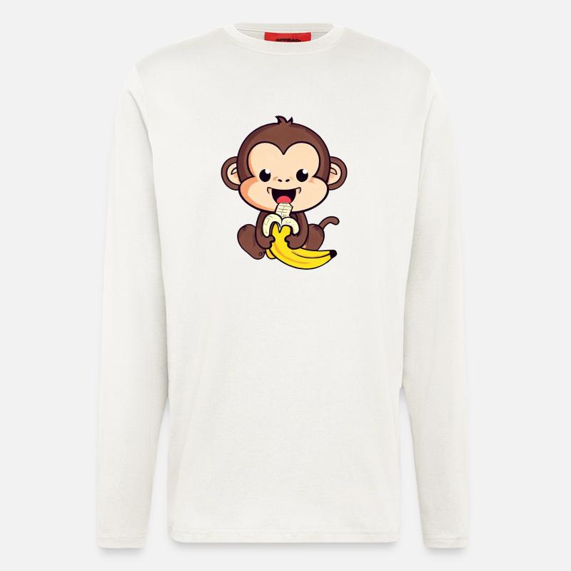 süßer Affe frisst eine Banane - Langarmshirt - made by SPREAD  - OFF WHITE
