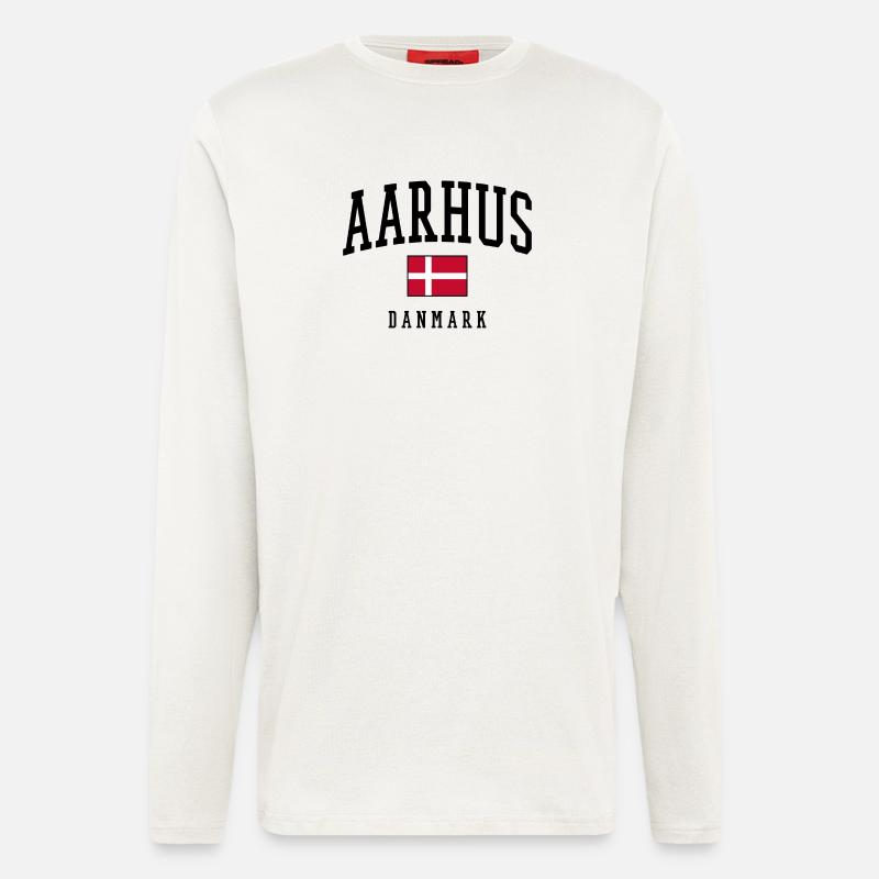 AARHUS DANMARK – Dänemark Flagge Design - Langarmshirt - made by SPREAD  - OFF WHITE