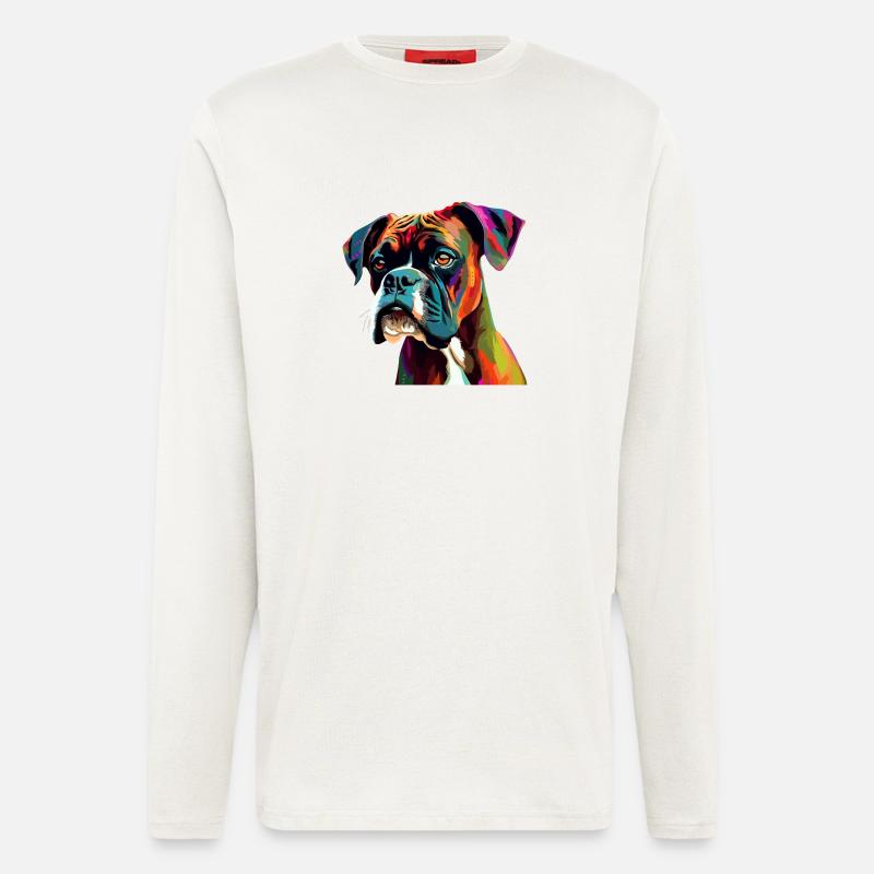 Boxer Hund Bunt - Langarmshirt - made by SPREAD  - OFF WHITE