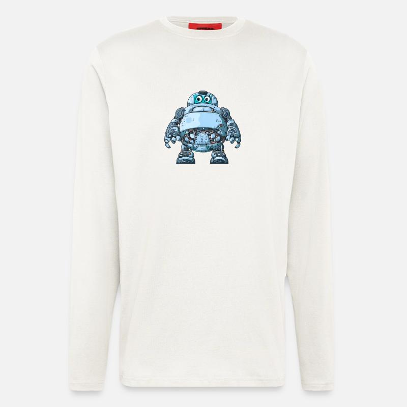 Blauer Cartoon-Roboter mit Helm - Langarmshirt - made by SPREAD  - OFF WHITE