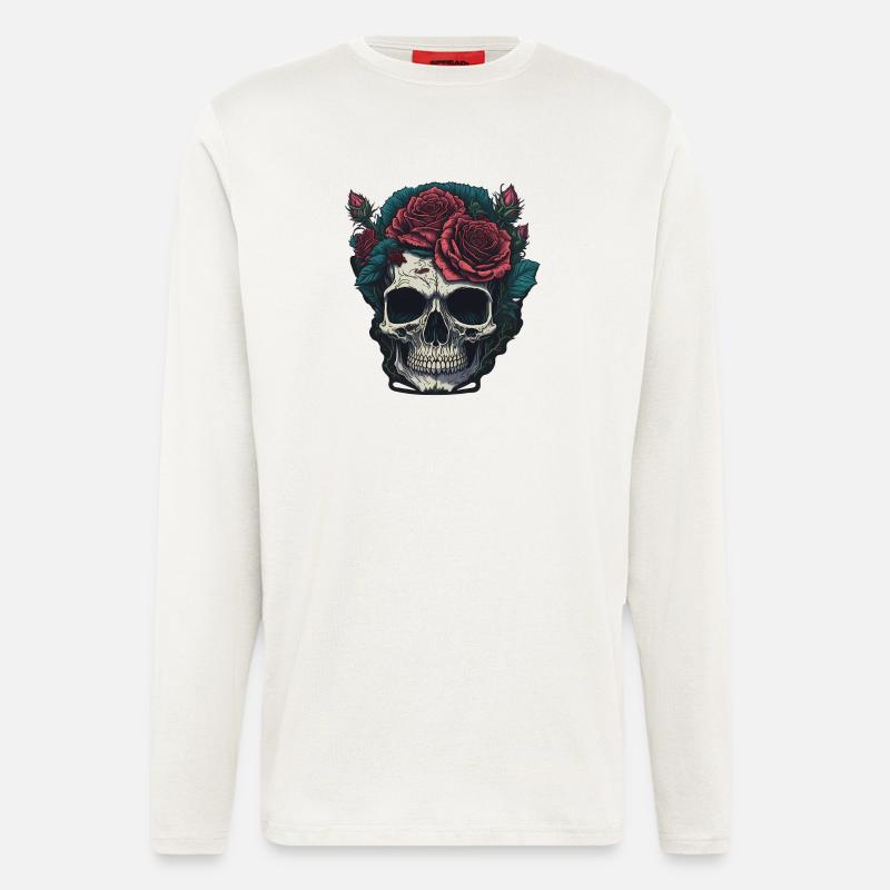 Totenkopf mit Rosen - Langarmshirt - made by SPREAD  - OFF WHITE
