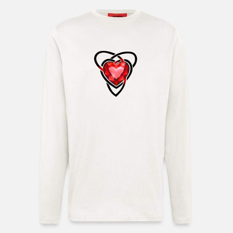Facettiertes rotes Edelsteinherz - Langarmshirt - made by SPREAD  - OFF WHITE